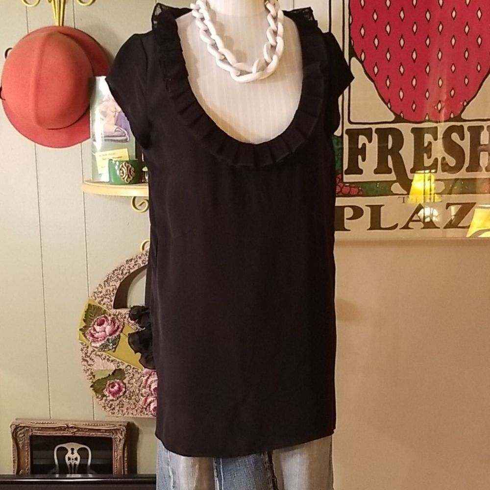 Geren Ford Black Silk Ruffle Neck Sleeveless
